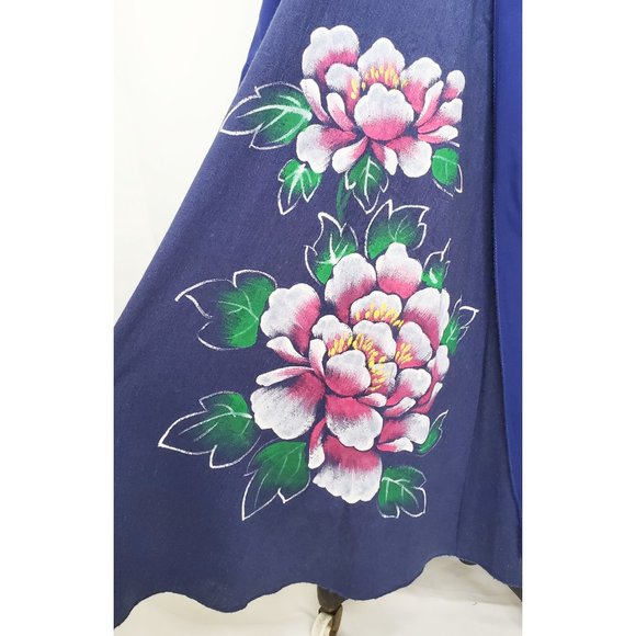 Vintage Womens Handmade Handpainted Floral Layered Flared Skirt Blue XS/S - Picture 4 of 13